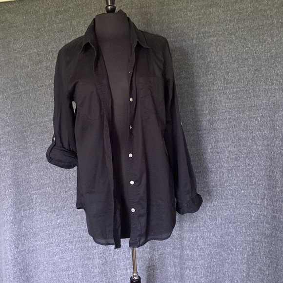 Classic Black Button Down Shirt Sheer Size L - Picture 2 of 10